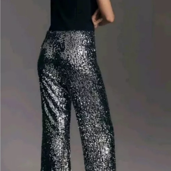 Anthropologie size 32 Maeve Collette black sequin wide leg cropped pants - Picture 5 of 9
